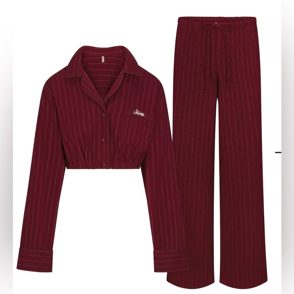 Skims Elevated Flannel Crop Shirt Set